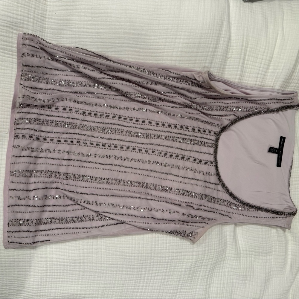 White House Black Market Gray and White Graphic Tank Top